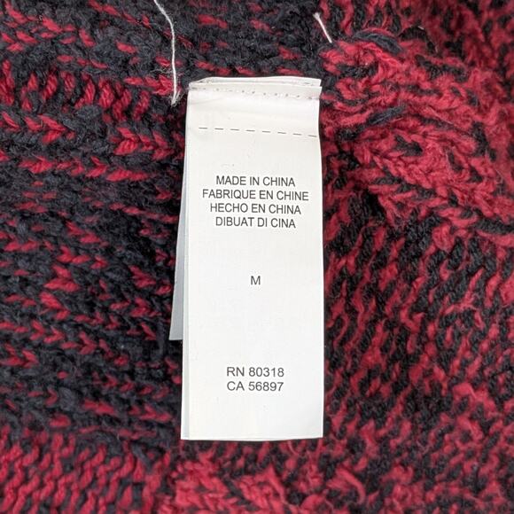 Lucky Brand Open Wear Red Black Checkered Boucle Cardigan Sweater Size M - Picture 14 of 16